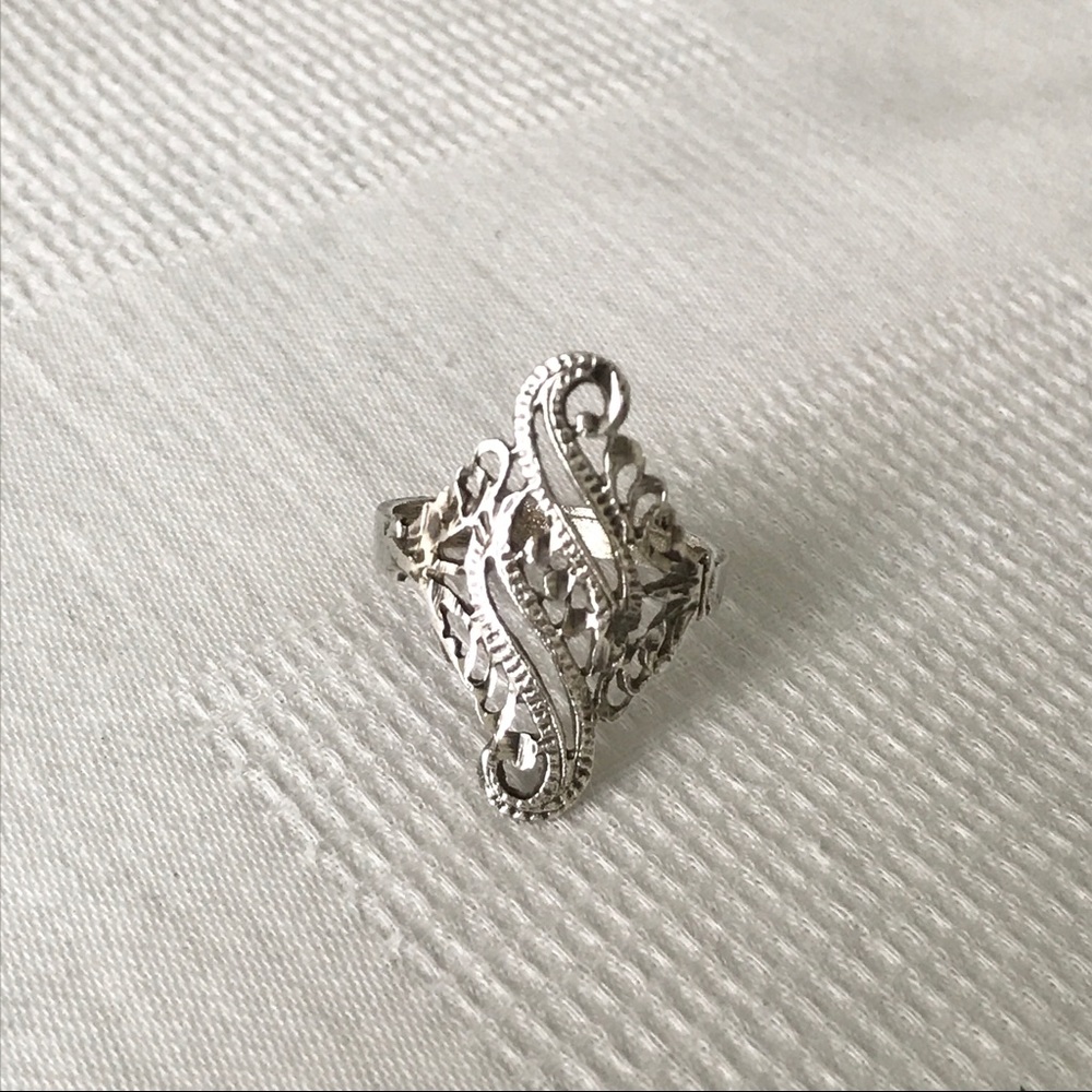 Vintage Sterling Silver Ring + Hoop Earring Set